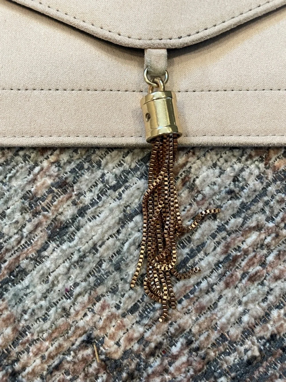 ASOS Blush Faux Suede Envelope Clutch Nude Tassel Bag